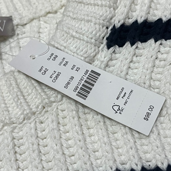 J.Crew Heritage Cotton Fisherman Crewneck Sweater Ivory Navy Stripe Size XS NWT - Picture 7 of 10
